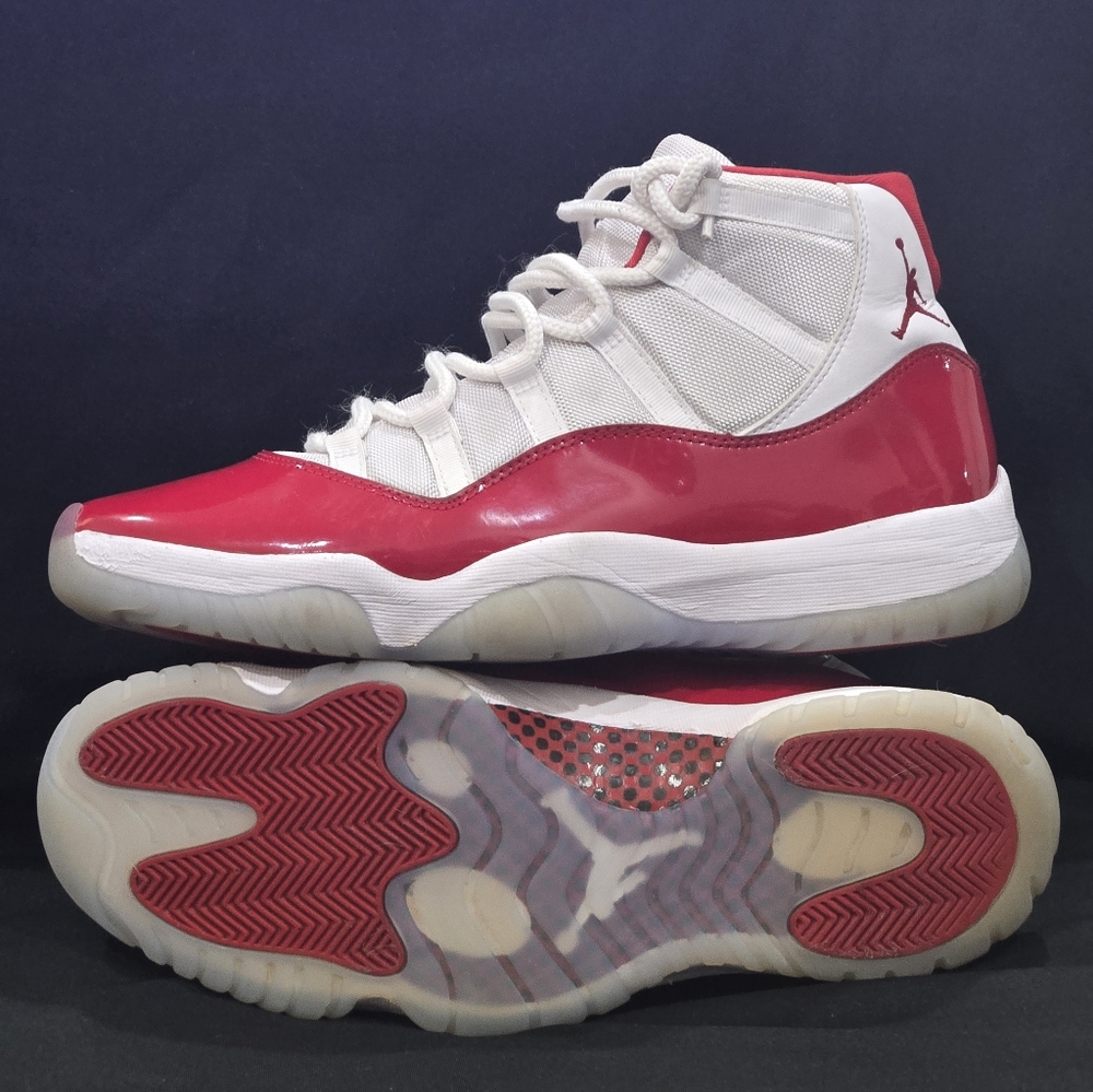 Nike Men's Jordan 11 Retro Cherry Red and White Basketball Shoes